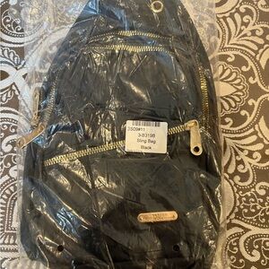 NIP Black Sling Bag with Gold Accents